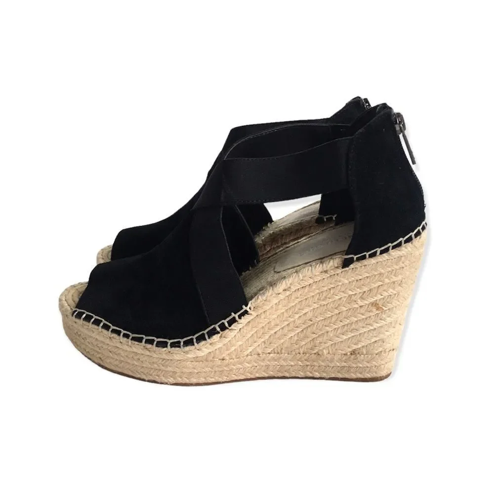 🔃Kenneth Cole Black Suede Espadrille Wedge Sandals